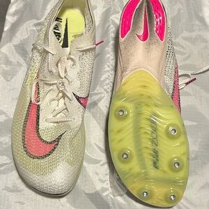 Nike Mens White and Pink Air Zoom Track Spikes